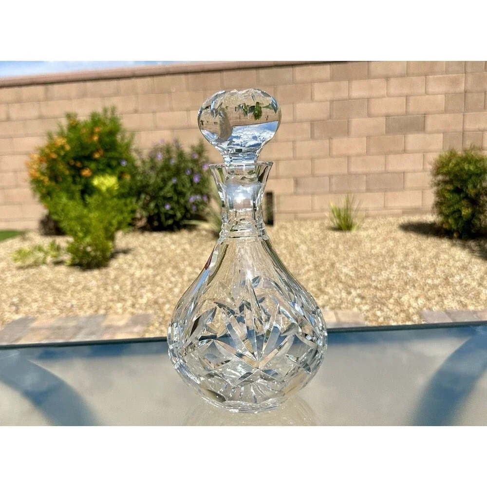 Astral Crystal Decanter Cut Glass Starburst Pattern w Stopper Vintage Barware
